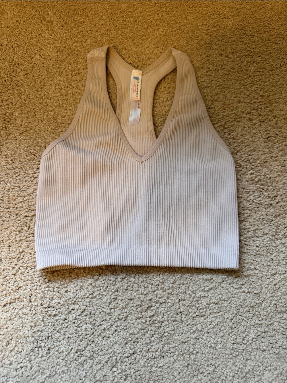 Free People Ribbed V-Neck Racerback Crop Top - Beige